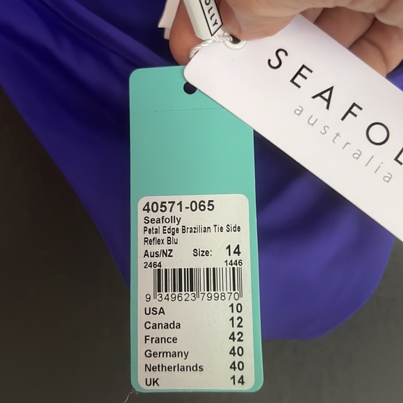 Seafolly petal back tie bikini bottoms cheeky cut size 10 - Picture 3 of 4